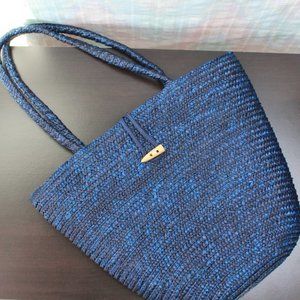 Midnight Blue Woven Organic Straw Rattan Purse